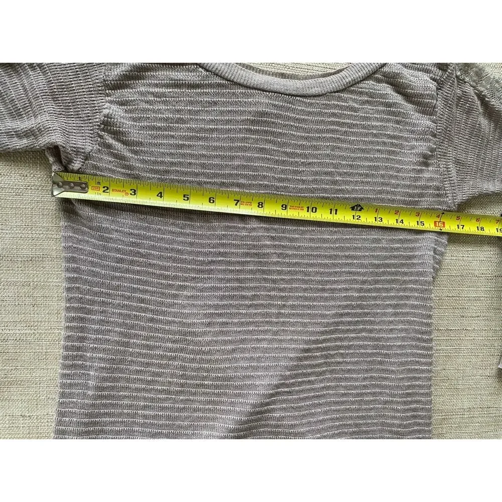 FREE PEOPLE Waffle Knit Crew Neck Long Lace Sleeves Tee Shirt L